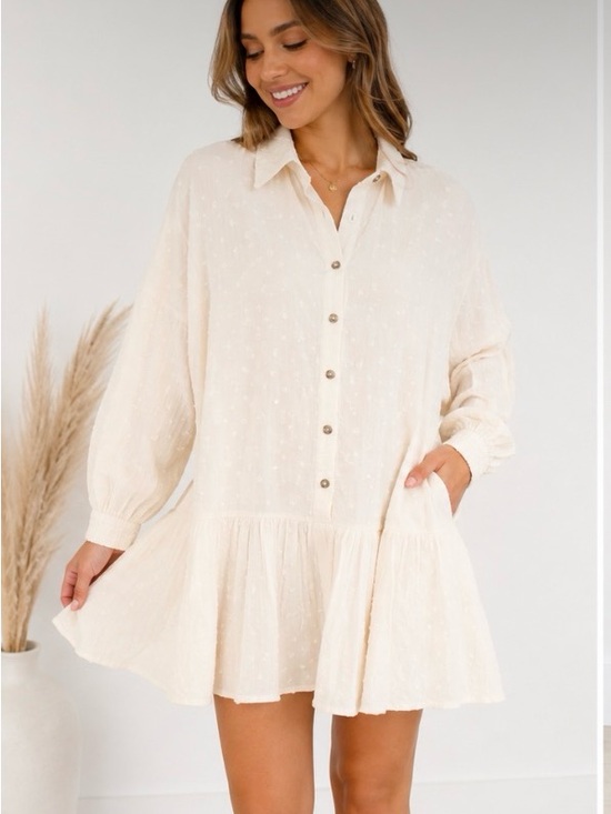 By Together Dresses & Skirts - NWT By Together Cream Swiss Dot Tiered Button Down Mini Dress M